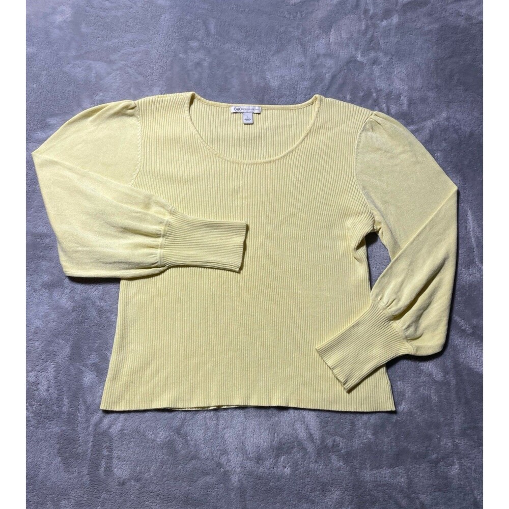 CATO Yellow Lightweight Ribbed Sweater Womens Large Scoop Neck Long Sleeve